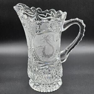 Hofbauer West Germany Dragon Lead Crystal Pitcher Vintage Heavy Cut Glass